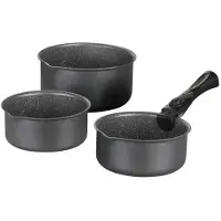 Arthur Martin 3er-Set mattgraue Kochtöpfe (16, 18, 20 cm) + 1 abnehmbarer Griff – Aluminium – Antihaftbeschichtung – Für alle Herdarten geeignet, inklusive Induktion