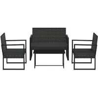 vidaXL 4-tlg. Garten-Lounge-Set mit Kissen Schwarz Poly Rattan