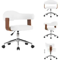 vidaXL Drehbarer Bürostuhl Weiß Bugholz und Kunstleder - Bürostühle