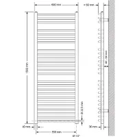 LuxeBath Badheizkörper Sahara, 600x1500 mm, Weiß, gebogen mit Seitenanschluss, ohne Heizstab
