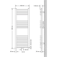 LuxeBath Badheizkörper Sahara, 400x1200 mm, Weiß, gebogen mit Mittelanschluss, ohne Heizstab