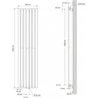LuxeBath Flachheizkörper Einlagig, 370x1600 mm, Weiß, mit Mittelanschluss, ohne Heizstab