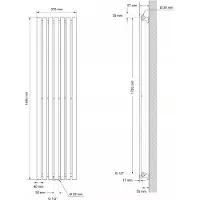 LuxeBath Flachheizkörper Einlagig, 370x1800 mm, Weiß, mit Mittelanschluss, ohne Heizstab
