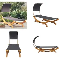 vidaXL Loungebett mit Dach 100x200x126 cm Bugholz Massiv Anthrazit - Loungebett - Loungebetten - Outdoor Lounge Bett - Outdoor Bett