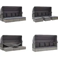 vidaXL Garten Sonneninsel mit Dach Grautöne Poly Rattan - Sonneninsel - Sonneninseln - Garten Sonneninsel - Garten Loungebett