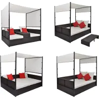 vidaXL Gartenbett mit Baldachin Braun 190×130 cm Poly Rattan - Gartenliege - Gartenliegen - Sonnenliege - Sonnenliegen