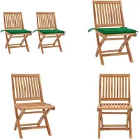 vidaXL Gartenstühle 2 Stk. mit Grünen Kissen Teak Massivholz - Gartenstuhl - Gartenstühle - Holz-Gartenstuhl - Holz-Gartenstühle
