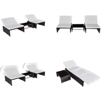 vidaXL Sonnenliegen 2 Stk. mit Tisch Poly Rattan Braun - Sonnenliege - Sonnenliegen - Hollywoodschaukel - Hollywoodschaukeln