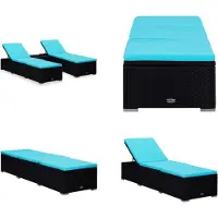 vidaXL 3 tlg. Garten Sonnenliegen mit Teetisch Poly Rattan Schwarz - Sonnenliege - Sonnenliegen - Sonnenliegen-Set - Sonnenliegen-Sets