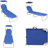 vidaXL Klappliege mit Sonnenschutz Blau Aluminium - Sonnenliege - Sonnenliegen - Gartenliege - Gartenliegen