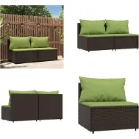vidaXL Garten Mittelsofas mit Kissen 2 Stk. Braun Poly Rattan - Mittelsofa - Mittelsofas - Sofa - Outdoor Sofa