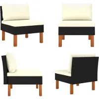 The Living Store Mittelsofa Poly Rattan und Eukalyptus Massivholz