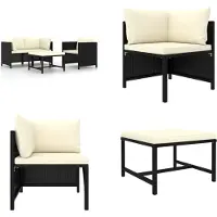 vidaXL 4 tlg. Garten Sofagarnitur mit Auflagen Schwarz Poly Rattan - Garten-Sofa-Set - Garten-Sofa-Sets - Gartenmöbel Set - Gartenmöbel Sets