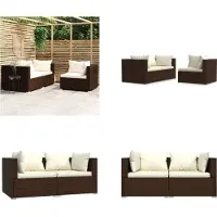 vidaXL 3 tlg. Garten Lounge Set mit Auflagen Braun Poly Rattan - Garten-Lounge-Set - Garten-Lounge-Sets - Sofa-Set - Terrassen-Lounge-Set