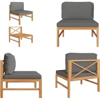 vidaXL Mittelsofa mit Dunkelgrauen Kissen Massivholz Teak - Mittelsofa - Mittelsofas - Sofa-Mittelstück - Sofa-Mittelstücke
