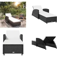 vidaXL Sonnenliege mit Cremeweißer Auflage Poly Rattan Schwarz - Sonnenliege - Sonnenliegen - Gartenliege - Gartenliegen