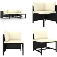 vidaXL 4 tlg. Garten Sofagarnitur mit Auflagen Schwarz Poly Rattan - Garten-Sofa-Set - Garten-Sofa-Sets - Gartenmöbel Set - Gartenmöbel Sets