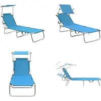 vidaXL Klappliege mit Sonnenschutz Blau Aluminium - Sonnenliege - Sonnenliegen - Gartenliege - Gartenliegen