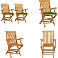 vidaXL Gartenstühle mit Grünen Kissen 2 Stk. Massivholz Teak - Gartenstühle