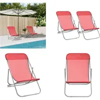 vidaXL Strandstühle 2 Stk. Rot Textilene & Pulverbeschichteter Stahl - Strandstuhl - Strandstühle - Liegestuhl - Garten Liegestuhl