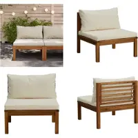 vidaXL Modulares Mittelsofa mit Cremeweißen Kissen Akazienholz - Mittelsofa - Mittelsofas - Sofa - Sofas
