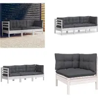 vidaXL 3 Sitzer Gartensofa mit Anthrazit Kissen Massivholz Kiefer - 3-Sitzer-Gartensofa - 3-Sitzer-Gartensofas - Gartensofa - Gartensofas