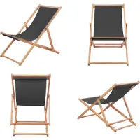vidaXL Klappbarer Strandstuhl Stoff und Holzrahmen Grau - Strandstuhl - Strandstühle - Campingstuhl - Campingstühle