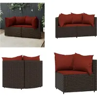 vidaXL Garten Ecksofas mit Kissen 2 Stk. Braun Poly Rattan - Ecksofa - Ecksofas - Sofa - Outdoor Sofa