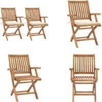 vidaXL Gartenstühle 2 Stk. mit Cremeweißen Kissen Teak Massivholz - Gartenstuhl - Gartenstühle - Holz-Gartenstuhl - Holz-Gartenstühle