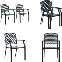 vidaXL Stapelbare Gartenstühle 2 Stk. Stahl Schwarz - Gartenstuhl - Gartenstühle - Stapelstuhl - Stapelstühle