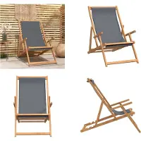 vidaXL Strandstuhl Klappbar Massivholz Teak Grau - Strandstuhl - Strandstühle - Liegestuhl - Liegestühle