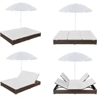 vidaXL Outdoor Loungebett mit Sonnenschirm Poly Rattan Braun - Sonnenliege - Sonnenliegen - Liegestuhl - Liegestühle