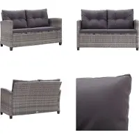 vidaXL 2 Sitzer Gartensofa mit Kissen Grau 124 cm Poly Rattan - Gartensofa - Gartensofas - Lounge - Loungen