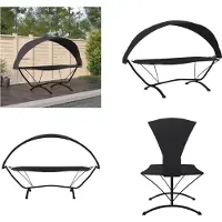 vidaXL Outdoor Loungebett mit Dach Schwarz Stahl und Oxford Stoff - Loungebett - Loungebetten - Lounge Bett - Outdoor Bett