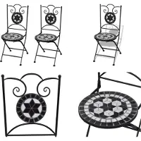 vidaXL Bistrostühle Klappbar 2 Stk. Keramik Schwarz und Weiß - Gartenstuhl - Gartenstühle - Outdoor-Stuhl - Outdoor-Stühle