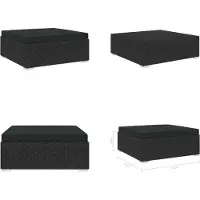 vidaXL Modular Fußhocker 1 Stk. + Auflagen Poly Rattan Schwarz - Fußhocker - Fußbank - Fußbänke - Fußstütze