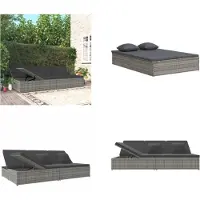 vidaXL Sonnenliege mit Auflagen Poly Rattan Dunkelgrau - Sonnenliege - Sonnenliegen - Sonnenbett - Tagesbett