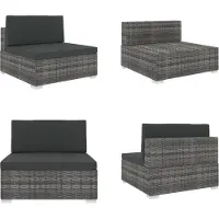 vidaXL Modular Sofa Mittelteil 1 Stk. + Auflagen Poly Rattan Grau - Mittelsofa - Mittelsofas - Sofa-Mittelstück - Sofa-Mittelstücke