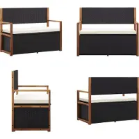 vidaXL Bank mit Stauraum 115 cm Poly Rattan Massivholz Akazie Schwarz - Aufbewahrungsbank - Aufbewahrungsbänke - Garten-Aufbewahrungsbank - Garten-Aufbewahrungsbänke