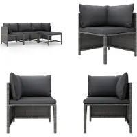 vidaXL 4 tlg. Garten Lounge Set mit Kissen Poly Rattan Grau - Garten-Sofagarnitur - Garten-Sofagarnituren - Gartensofa-Set - Gartensofa-Sets