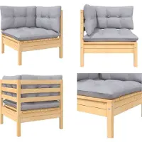 vidaXL Garten Ecksofa mit Kissen in Grau Massivholz Kiefer - Ecksofa - Ecksofas - Holz Ecksofa - Holz Ecksofas