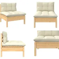 vidaXL Garten Mittelsofa mit Kissen in Creme Massivholz Kiefer - Mittelsofa - Mittelsofas - Sofa-Mittelstück - Sofa-Mittelstücke
