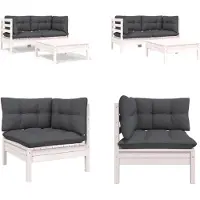 vidaXL 3 tlg. Garten Lounge Set mit Kissen in Weiß Kiefer Massivholz - Garten-Lounge-Set - Garten-Lounge-Sets - Gartenmöbel-Set - Gartenmöbel-Sets