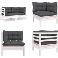 vidaXL Gartensofa 2 Sitzer mit Kissen in Weiß Massivholz Kiefer - 2-Sitzer Gartensofa - 2-Sitzer Gartensofas - Garten Ecksofa - Ecksofa Holz
