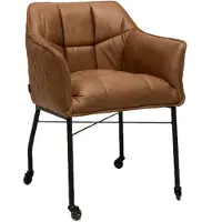 Livin24 Esszimmerstuhl Leder Royce mit Rollen cognac