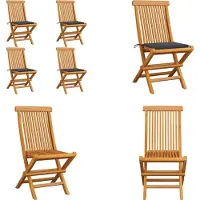 vidaXL Gartenstühle mit Anthrazit Kissen 4 Stk. Massivholz Teak - Gartenstuhl - Gartenstühle - Holz-Gartenstuhl - Holz-Gartenstühle