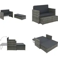 vidaXL 2 tlg. Garten Lounge Set mit Auflagen Poly Rattan Grau - Garten-Sofagarnitur - Garten-Sofagarnituren - Gartensofa-Set - Gartensofa-Sets