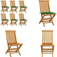 vidaXL Gartenstühle mit Grünen Kissen 6 Stk. Massivholz Teak - Gartenstuhl - Gartenstühle - Holz-Gartenstuhl - Holz-Gartenstühle