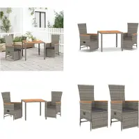 vidaXL 3 tlg. Garten Essgruppe mit Kissen Grau Poly Rattan - Garten Essgruppe - Garten Essgruppen - Essgruppe - Essgruppe Terrasse