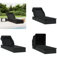 vidaXL Sonnenliege mit Faltdach Schwarz 213x63x97 cm Poly Rattan - Sonnenliege - Sonnenliegen - Sonnenbett - Tagesbett